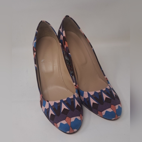 J. Crew Blakely Printed  Pumps Chunky Block Heels Italy Geometric Tribal 8.5 US - Picture 9 of 16